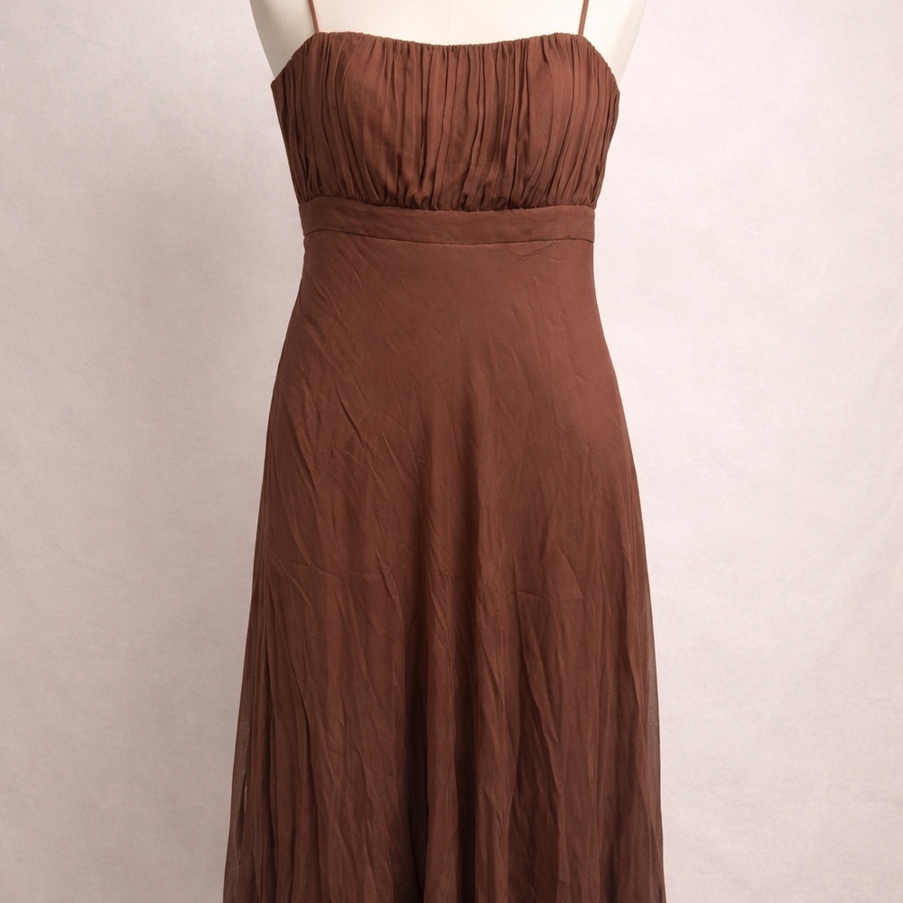 Jonathan Martin Brown 100% Silk Dress Size 10 Spaghetti Strap Midi
